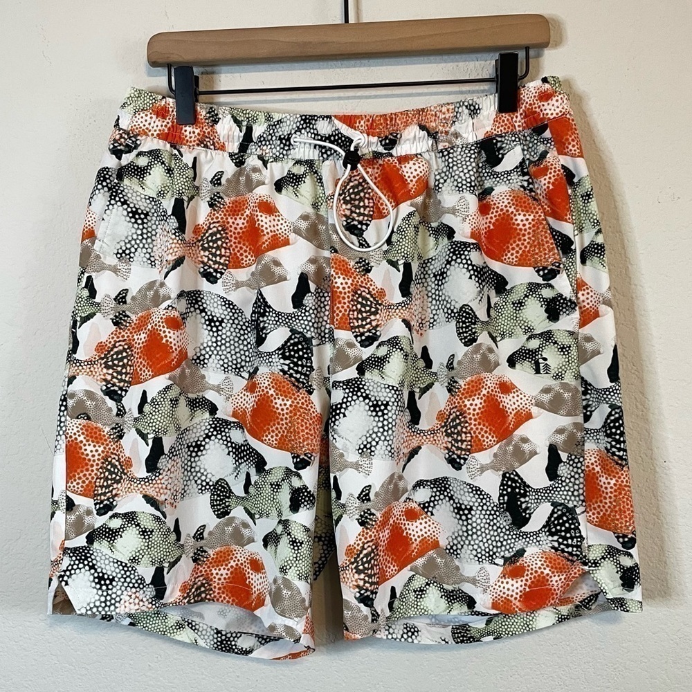 Bonobos Fielder 7” Inseam Pull On Fish OrangeBlack Swim Shorts Trunks Sz Medium